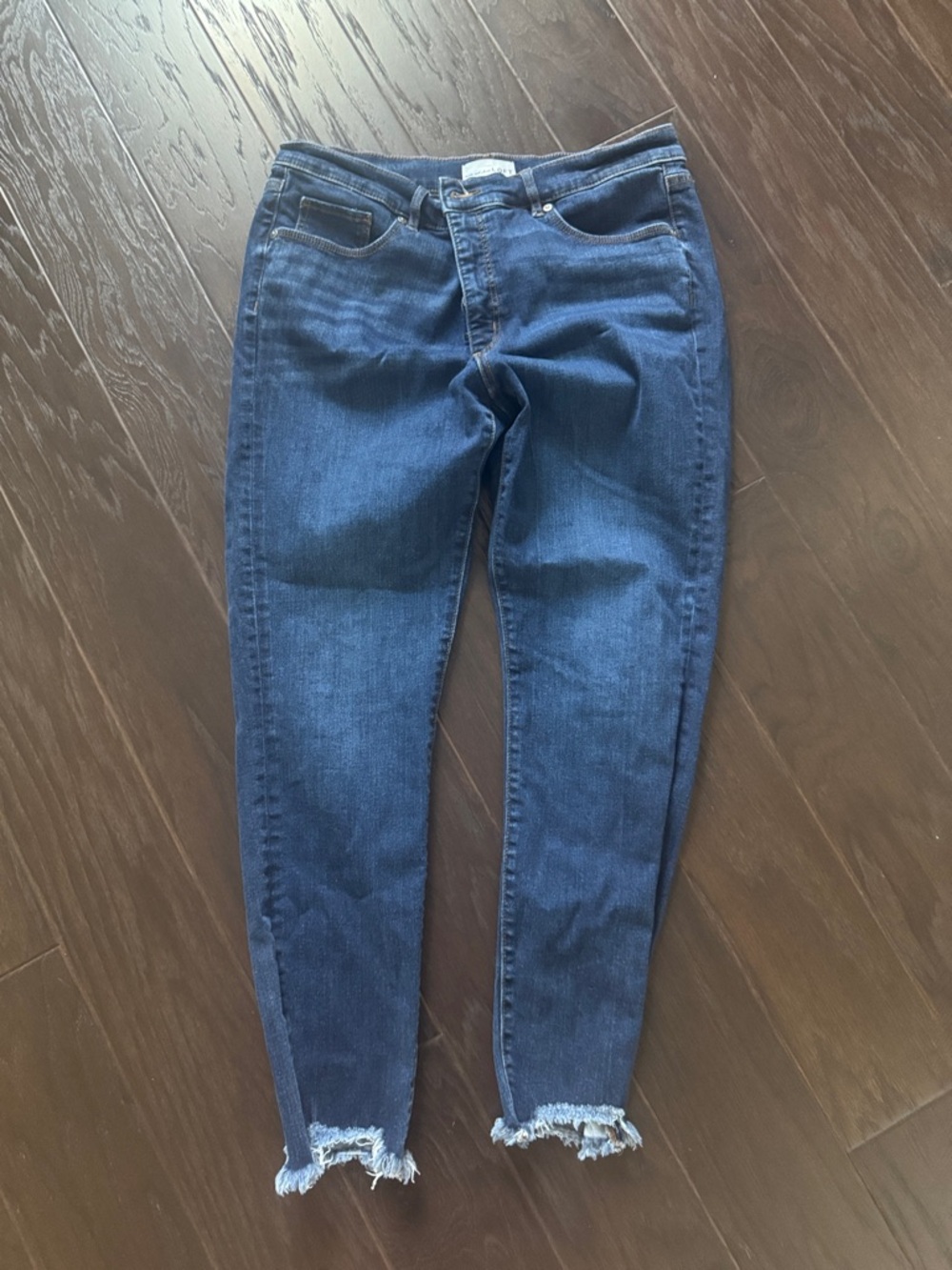 LOFT Dark Blue Skinny Jeans with Frayed Ankles